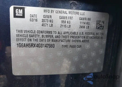 2016 Cadillac Ats Luxury Collection из США, поврежденный, VIN 1G6AH5RX4G0147980